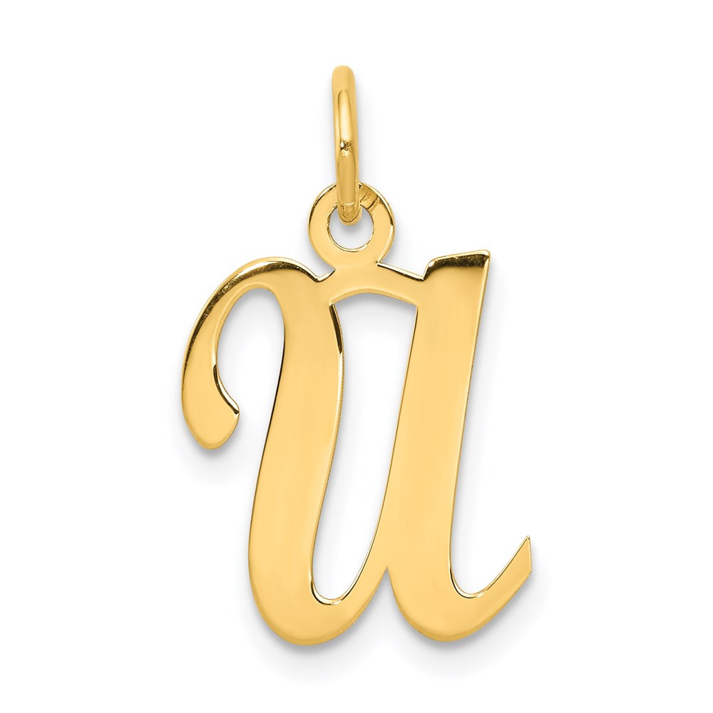 14K Yellow Gold Initial Letter U Charm Pendant - (B11-927)